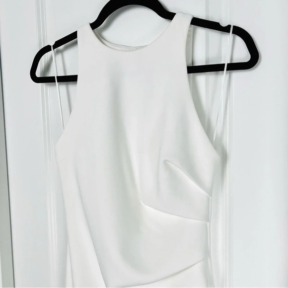 Mischa Collection Ida Sleeveless Ruched White Asymmetric Midi Dress Small 36 - Picture 4 of 12